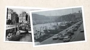| `cartes postales.jpg` | Deux photographies vintage noir et blanc du port de Cherbourg sur fond cr&egrave;me | `Archives photographiques du port de Cherbourg en noir et blanc, habillage documentaire pour la s&eacute;rie La Petite Histoire` |